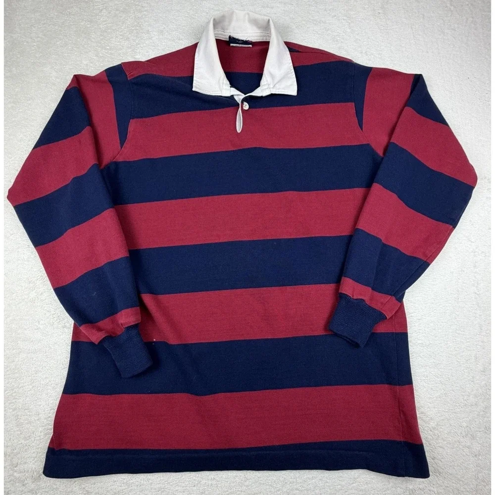 Vintage Canterbury Of New Zealand Rugby Jersey Red Navy Striped Long Sleeve-READ